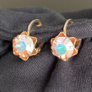 Vintage Signed Austria Aurora Borealis Clip On Mid Century Earrings